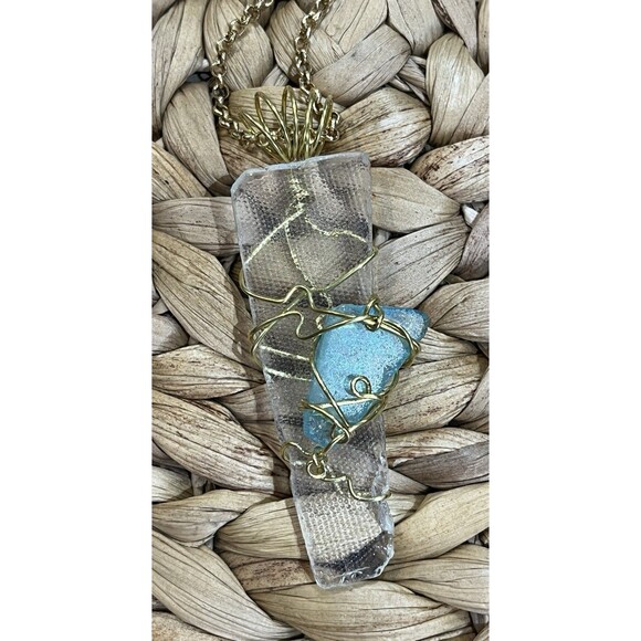 Authentic White&Teal Sea Glass From North Carolina Wrapped Silver Tone Coastal - Picture 4 of 8
